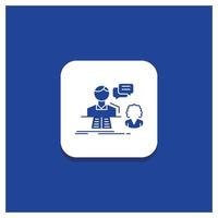 Blue Round Button for consultation. chat. answer. contact. support Glyph icon vector