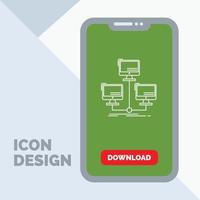 database. distributed. connection. network. computer Line Icon in Mobile for Download Page vector