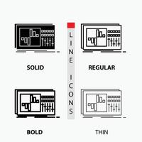 control. equalizer. equalization. sound. studio Icon in Thin. Regular. Bold Line and Glyph Style. Vector illustration