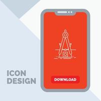 diseño. medida. producto. refinamiento. icono de la línea de desarrollo en el móvil para la página de descarga vector