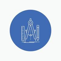 Build. design. geometry. math. tool White Line Icon in Circle background. vector icon illustration