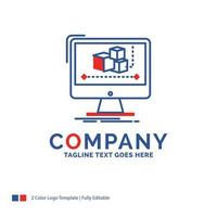 Company Name Logo Design For Animation. computer. editor. monitor. software. Blue and red Brand Name Design with place for Tagline. Abstract Creative Logo template for Small and Large Business. vector