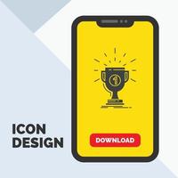 award. cup. prize. reward. victory Glyph Icon in Mobile for Download Page. Yellow Background vector