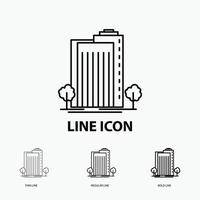 Building. Green. Plant. City. Smart Icon in Thin. Regular and Bold Line Style. Vector illustration