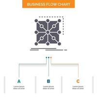 datos. estructura. aplicación grupo. diseño de diagrama de flujo empresarial complejo con 3 pasos. icono de glifo para el lugar de plantilla de fondo de presentación para texto. vector