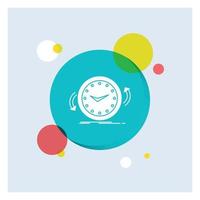 respaldo. reloj. agujas del reloj. encimera. tiempo blanco glifo icono colorido círculo fondo vector