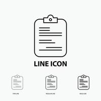 report. medical. paper. checklist. document Icon in Thin. Regular and Bold Line Style. Vector illustration