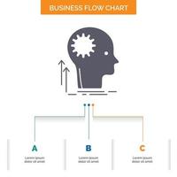 mente. creativo. pensando. ocurrencia. Lluvia de ideas sobre el diseño de diagramas de flujo de negocios con 3 pasos. icono de glifo para el lugar de plantilla de fondo de presentación para texto. vector