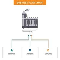 Consumption. resource. energy. factory. manufacturing Business Flow Chart Design with 3 Steps. Glyph Icon For Presentation Background Template Place for text. vector