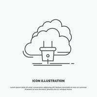 nube. conexión. energía. la red. icono de poder símbolo gris vectorial de línea para ui y ux. sitio web o aplicación móvil vector