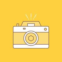 Camera. photography. capture. photo. aperture Flat Line Filled Icon. Beautiful Logo button over yellow background for UI and UX. website or mobile application vector