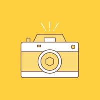 cámara. fotografía. captura. foto. icono lleno de línea plana de apertura. hermoso botón de logotipo sobre fondo amarillo para ui y ux. sitio web o aplicación móvil vector