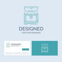 Box. chest. gold. reward. treasure Business Logo Line Icon Symbol for your business. Turquoise Business Cards with Brand logo template vector