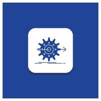 Blue Round Button for performance. progress. work. setting. gear Glyph icon vector
