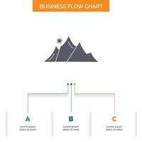 hill. landscape. nature. mountain. sun Business Flow Chart Design with 3 Steps. Glyph Icon For Presentation Background Template Place for text. vector