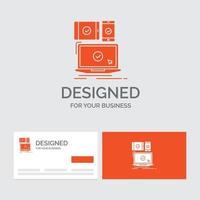 Business logo template for computer. devices. mobile. responsive. technology. Orange Visiting Cards with Brand logo template. vector