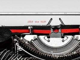 Stop the war in Ukraine. Typed on a vintage typewriter. photo