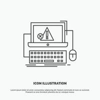 computadora. choque. error. falla. icono del sistema. símbolo gris vectorial de línea para ui y ux. sitio web o aplicación móvil vector