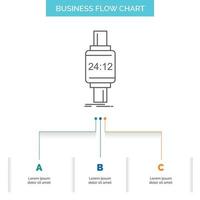 reloj inteligente. reloj inteligente. reloj. manzana. Diseño de diagrama de flujo de negocios de Android con 3 pasos. icono de línea para el lugar de plantilla de fondo de presentación para texto vector