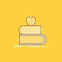 De vuelta a la escuela. escuela. alumno. libros. icono lleno de línea plana de manzana. hermoso botón de logotipo sobre fondo amarillo para ui y ux. sitio web o aplicación móvil vector