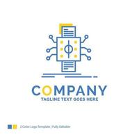 Analysis. data. datum. processing. reporting Blue Yellow Business Logo template. Creative Design Template Place for Tagline. vector