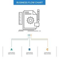 Creative. design. develop. feedback. support Business Flow Chart Design with 3 Steps. Line Icon For Presentation Background Template Place for text vector