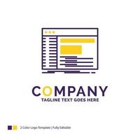 Company Name Logo Design For Admin. console. panel. root. software. Purple and yellow Brand Name Design with place for Tagline. Creative Logo template for Small and Large Business. vector