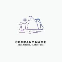 Nature. hill. landscape. mountain. scene Purple Business Logo Template. Place for Tagline vector