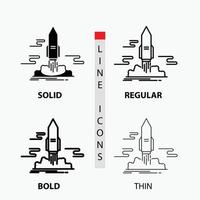 launch. Publish. App. shuttle. space Icon in Thin. Regular. Bold Line and Glyph Style. Vector illustration