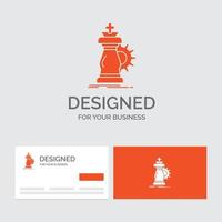 Business logo template for strategy. chess. horse. knight. success. Orange Visiting Cards with Brand logo template. vector