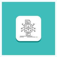 Round Button for Analysis. data. datum. processing. reporting Line icon Turquoise Background vector