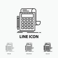 Accounting. audit. banking. calculation. calculator Icon in Thin. Regular and Bold Line Style. Vector illustration