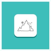 Round Button for mountain. landscape. hill. nature. sun Line icon Turquoise Background vector