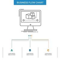 animación. computadora. editor. monitor. diseño de diagrama de flujo de negocio de software con 3 pasos. icono de línea para el lugar de plantilla de fondo de presentación para texto vector