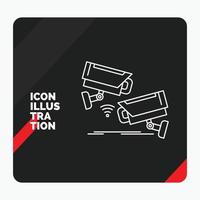 Red and Black Creative presentation Background for CCTV. Camera. Security. Surveillance. Technology Line Icon vector