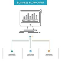 analítica. Procesando. tablero. datos. diseño de diagrama de flujo de negocio de estadísticas con 3 pasos. icono de línea para el lugar de plantilla de fondo de presentación para texto vector