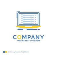 Api. app. coding. developer. laptop Blue Yellow Business Logo template. Creative Design Template Place for Tagline. vector