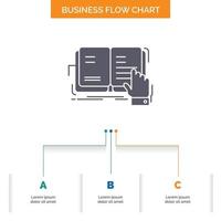 book. lesson. study. literature. reading Business Flow Chart Design with 3 Steps. Glyph Icon For Presentation Background Template Place for text. vector