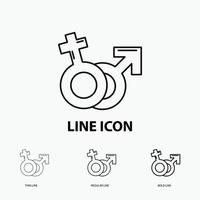 Gender. Venus. Mars. Male. Female Icon in Thin. Regular and Bold Line Style. Vector illustration