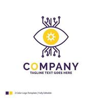 diseño del logotipo del nombre de la empresa para infraestructura. vigilancia. vigilancia. visión. ojo. diseño de marca púrpura y amarillo con lugar para eslogan. plantilla de logotipo creativo para pequeñas y grandes empresas. vector