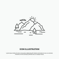 montaña. Cerro. paisaje. naturaleza. icono de árbol símbolo gris vectorial de línea para ui y ux. sitio web o aplicación móvil vector