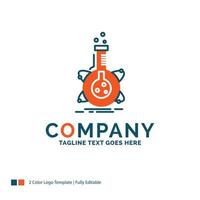 research. laboratory. flask. tube. development Logo Design. Blue and Orange Brand Name Design. Place for Tagline. Business Logo template. vector