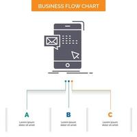 bulk. dialog. instant. mail. message Business Flow Chart Design with 3 Steps. Glyph Icon For Presentation Background Template Place for text. vector