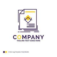 Company Name Logo Design For ad. advertisement. leaflet. magazine. page. Purple and yellow Brand Name Design with place for Tagline. Creative Logo template for Small and Large Business. vector