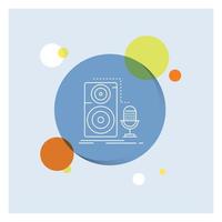 Live. mic. microphone. record. sound White Line Icon colorful Circle Background