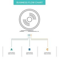 desct. DJ. fonógrafo. registro. diseño de diagrama de flujo de negocios de vinilo con 3 pasos. icono de línea para el lugar de plantilla de fondo de presentación para texto vector