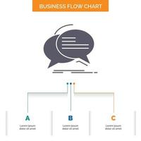 burbuja. charlar. comunicación. discurso. hable sobre el diseño de diagramas de flujo de negocios con 3 pasos. icono de glifo para el lugar de plantilla de fondo de presentación para texto. vector