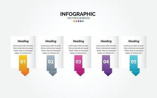 diseño de línea delgada de infografía horizontal vectorial con iconos y 5 opciones o pasos. infografía horizontal para el concepto de negocio. se puede utilizar para banner de presentaciones. diseño de flujo de trabajo vector