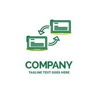 Computer. connection. link. network. sync Flat Business Logo template. Creative Green Brand Name Design. vector