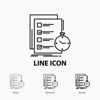 todo. task. list. check. time Icon in Thin. Regular and Bold Line Style. Vector illustration